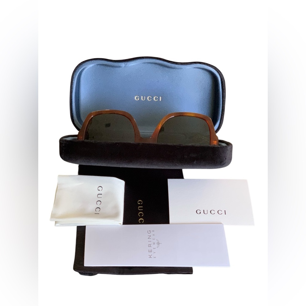 Gucci Brand New 54MM GG0036SN Cat3 Square Havana Green Sunglasses - Picture 14 of 17